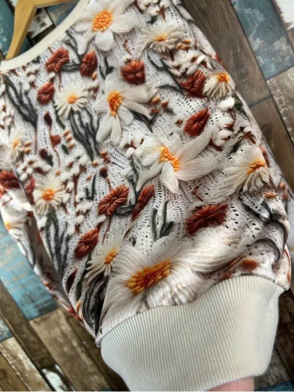 Floral Print Knit Crewneck Sweater - Image 9