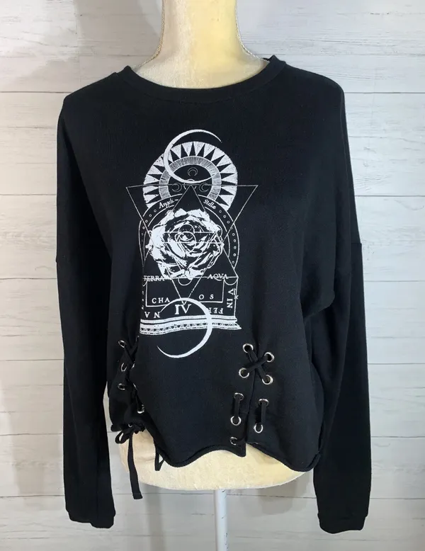 Hot Topic - Geometric Floral Lace Up Sweatshirt size L - Image 3