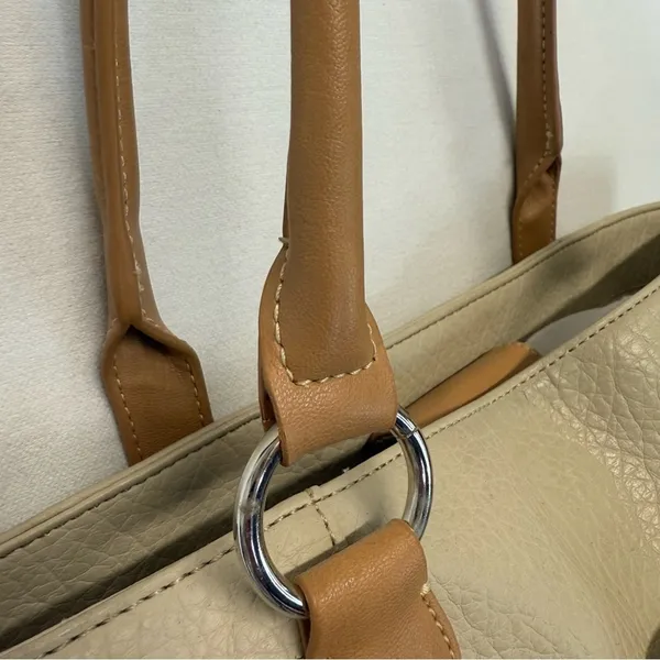 Cream Tan Shoulder Bag braided top handles vegan leather purse - Image 7