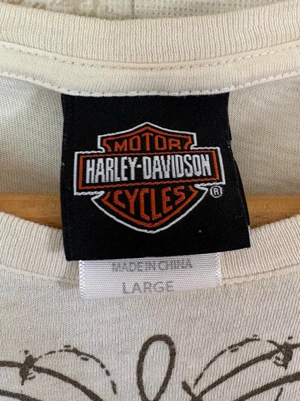 Y2K Harley-Davidson Cream White Studded Wing Embellished Biker Motorcycle Tee L - Image 8