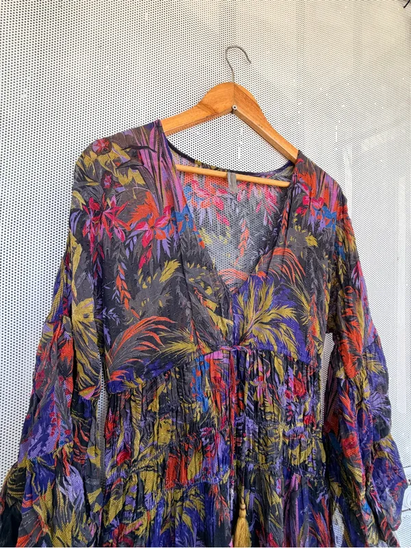 Anthropologie Purple Multi Floral summer Tie-Waist Maxi Dress - Image 3