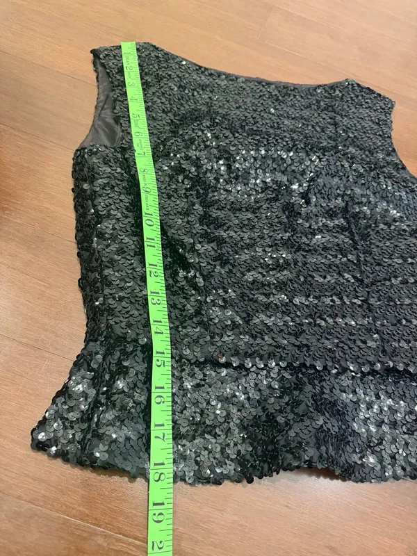 Vintage Black Sequin Sleeveless Top Size XS - Image 4