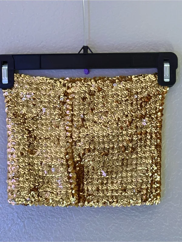 Gold Sequin Paillette Tube Top One Size S M Stretch Strapless Crop Party Y2K - Image 8
