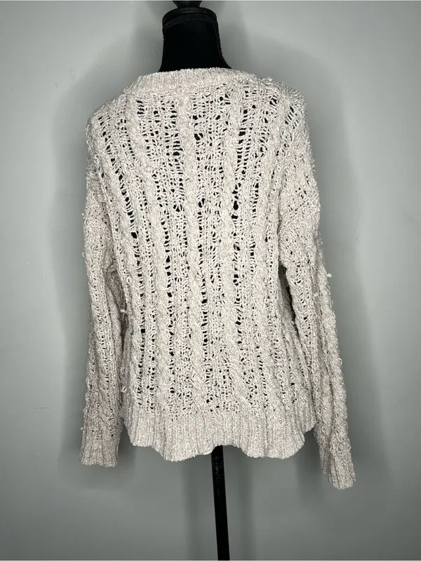 American Eagle Outfitters Open-Knit Cream Crewneck Sweater - Image 3