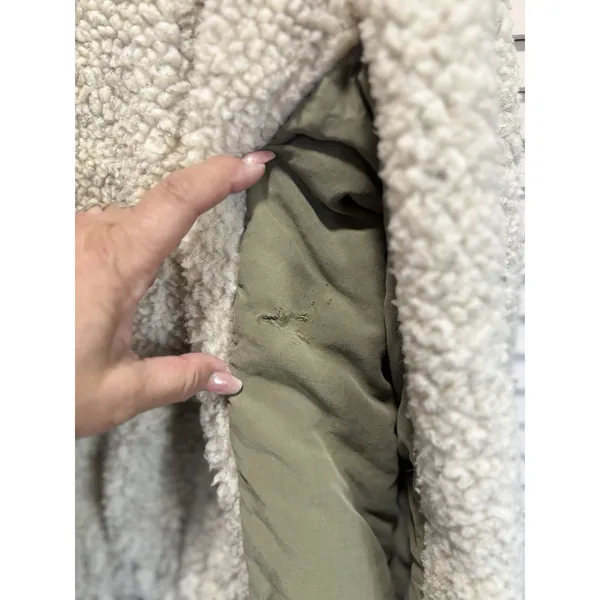 We The Free Jacket Womens Sherpa Bomber Zip Up Size XS Pockets Ivory/Green Lined - Image 5