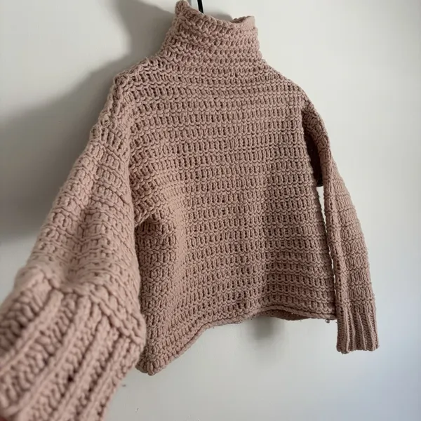 Free People XS/S Wool Blend Chunky Knit Mock Neck Sweater Dusty Rose Pink - Image 2