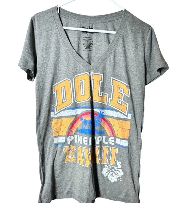Dole Women's Gray Distressed Pineapple Graphic V-Neck Short Sleeve T-Shirt - Image 3