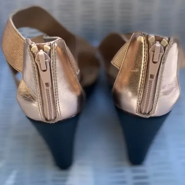 Charles by Charles‎ David Rose Gold Strappy Cork Back Zip Wedges size 8 - Image 5