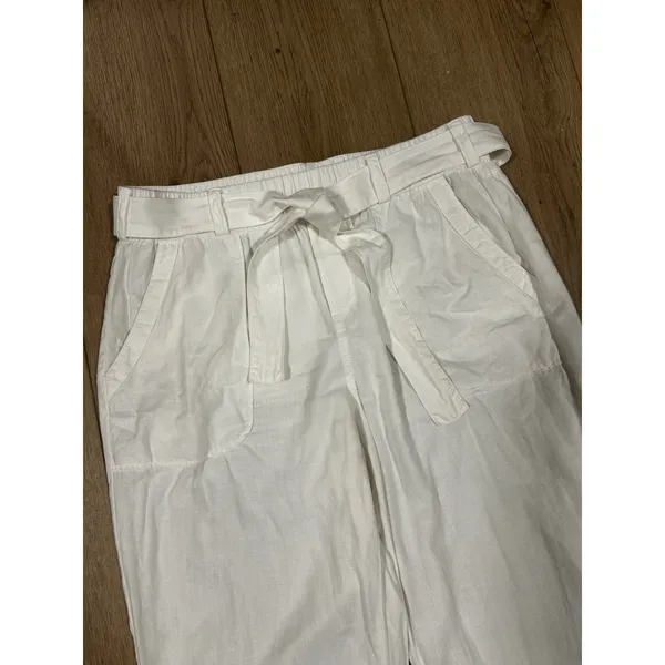 Soho Street New York & Company White Linen Blend Tie Waist Tapered Pants Small - Image 2