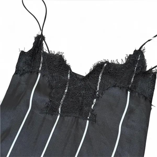 Mango Black and White Striped Lace Chemise - Image 3