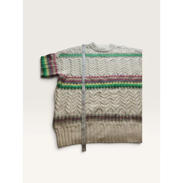 American Eagle Cream Cable Knit Fair Isle Striped Oversized Sweater Women Medium - Image 7