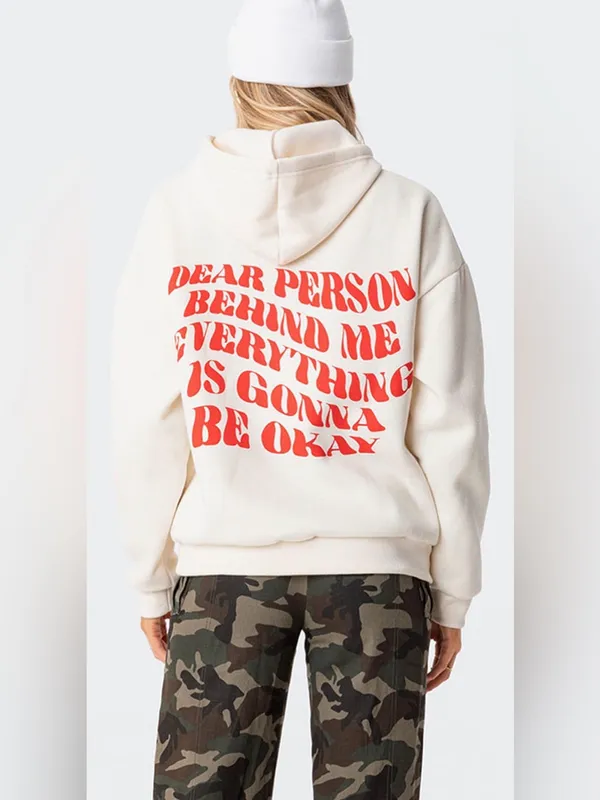 Edikted Everything's Ok Hoodie- Cream+Red - Image 4