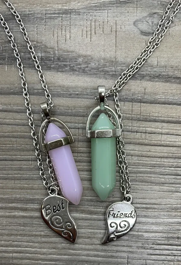 Silver Heart Best Friend Crystal Stone Necklaces - Image 5