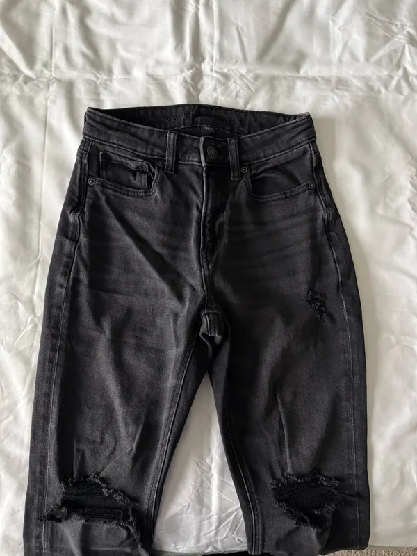 Black AE Stretch High Waisted Ripped Mom Jeans - Image 3
