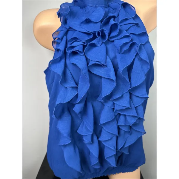 Vintage Mossimo Medium Top Blue Ruffles Y2K‎ Womens Sleeveless Tank Halter Neck - Image 16