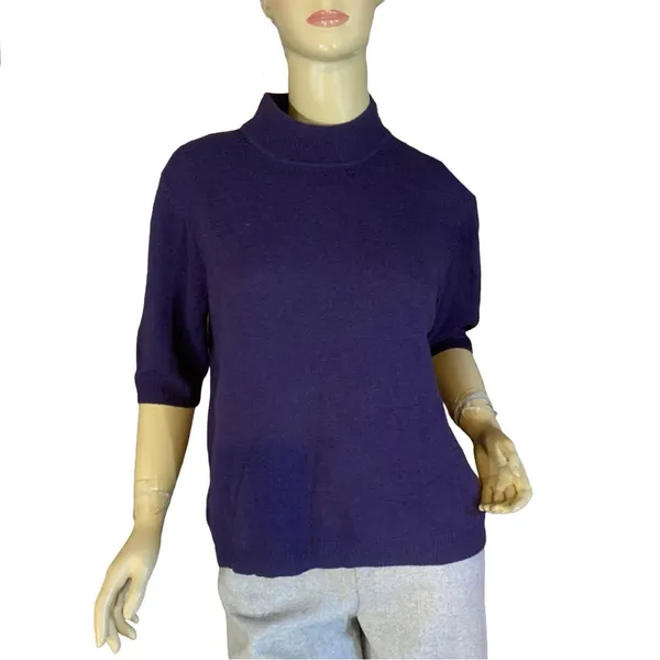 Grace Purple Cashmere Knit Mock Neck Short Sleeve Pull Over Sweater (Xl) - Image 2