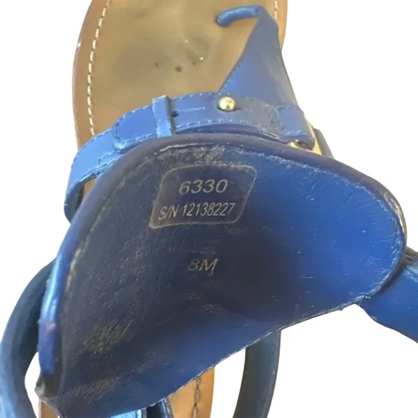 Tory Burch Casey Wedge Sandals Blue Nile Gold Logo‎ Thong 8 - Image 6