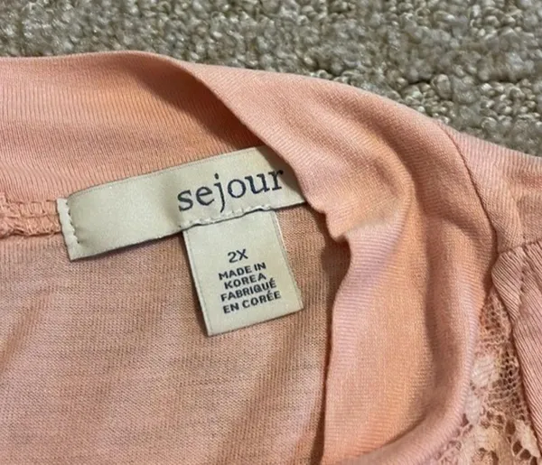 Sejour Peach Mock Choker V-Neck With Lace Top-NWT - Image 6