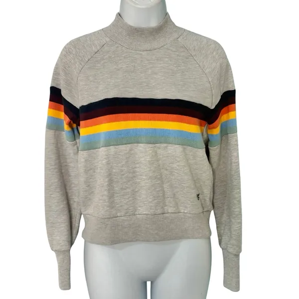 Superdry Grey Vintage Cali Stripe 70s Style Mock Neck Crew Sweatshirt Size 4 - Image 2