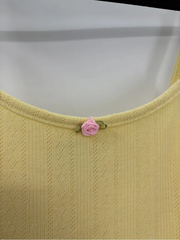 Edikted Yellow bohemian girly Ruffled Slip Dress with Pink Rose Accent size xs - Image 7