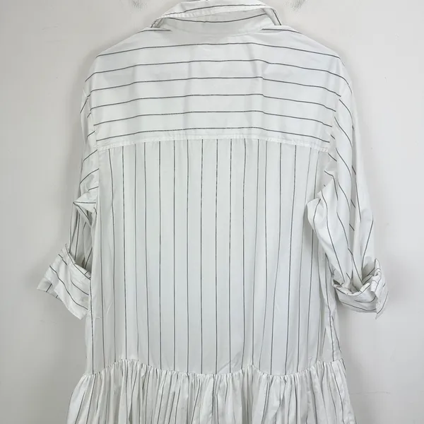 Madewell Bubble Hem Mini Shirtdress Pinstripe Poplin Cotton White Medium NWT - Image 13