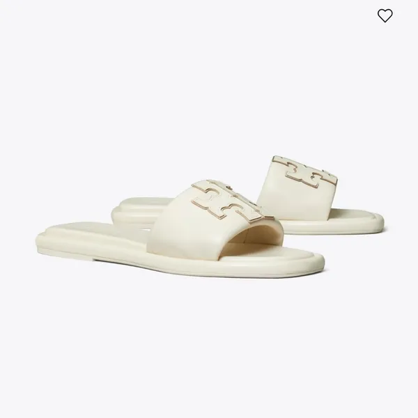 NIB TORY BURCH DOUBLE T SPORT LOGO SLIDE SHOE light cream gold 7.5 - Image 2