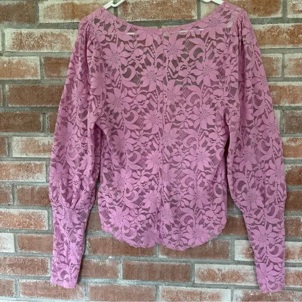 Intimately Free People Long Distance Floral Lace Shirt Women’s Large Pink Angel - Image 8