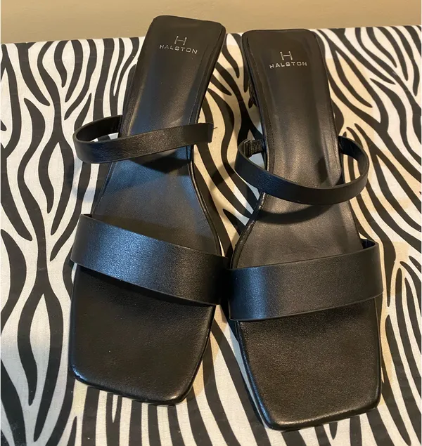 H by Halston Black Square-Toe Sandals with Sculpted Ball Heels - Image 6
