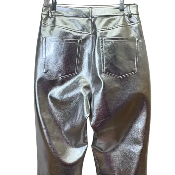 7 For All Mankind Silver Metallic Coated Straight‎ Leg Pants Size Medium NWT - Image 7