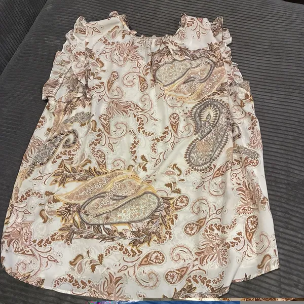 CAROLINA BELLE MONTREAL Womens 2X Paisley Career Sleeveless Ruffles Beige Top - Image 9