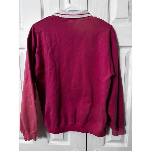 VTG Basic Editions Vintage Embroidered Rose Sweatshirt Collared Pullover‎ Sz L? Red Size L - Image 4