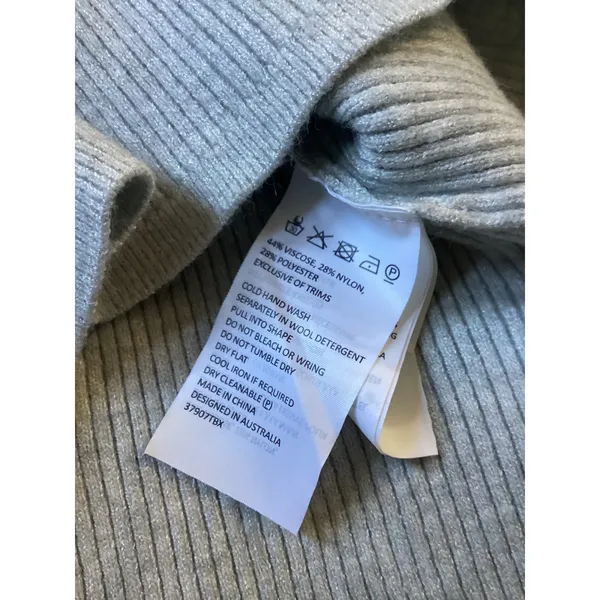 Bardot Grey Kym Lace Up Top Long Sleeve Ribbed Knit V-Neck Sweater Size S NEW - Image 6