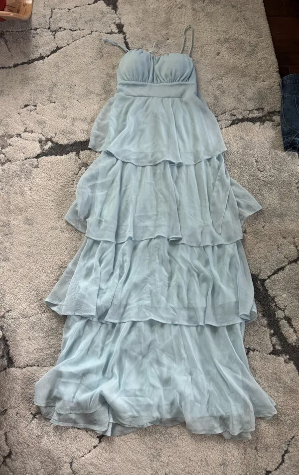 Light Blue Tiered Ruffle Maxi Dress - Image 5