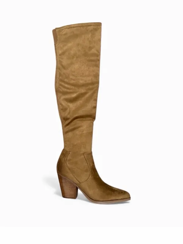 Marc Fisher LTD Gwyneth Suede Over Knee Western Boots Tan 8M NWOB - Image 7