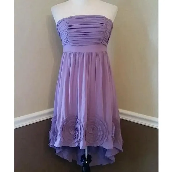 Lavender Dress Pleated Rosette Strapless Hi-Low Doe & Rae Formal Fairy Boho Med - Image 2