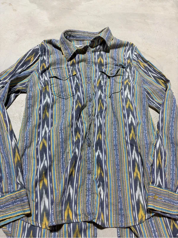 Ryan Michael Striped western Button-Up Shirt in Blue & Yellow medium - Image 2