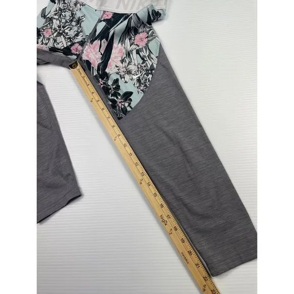 Nike Pro Floral Print Athletic Leggings‎ Grey Mint Workout Compression Pants M - Image 2