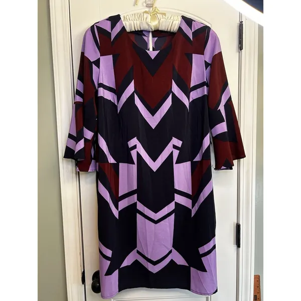 Eloquii Size 14 Geometric Shift Dress Purple Burgundy Black Beltless Midi Dress - Image 2