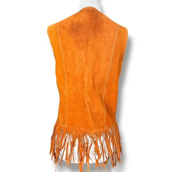 Vintage Suede Leather Fringe Vest Desert Boho Western Hippie Festival Rust Tan - Image 9