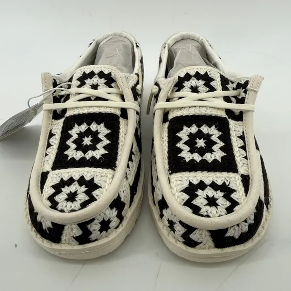 Hey Dude Wendy Cottage Crochet‎ Slip On Shoe Black White Women 5 Granny Square - Image 2