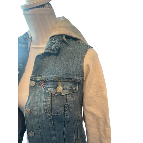 Levi's Denim Jacket XS Pink Heathered Hoodie & Sleeves - Image 2