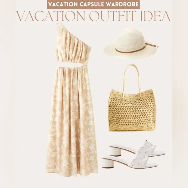 Abercrombie & Fitch One Shoulder Tan Floral Cutout Tropical Vacation Midi Dress - Image 8