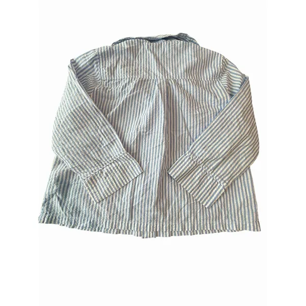 Lake Pajama Top Medium Blue White Stripe Seersucker 3/4 Sleeve Button #GGG8-1 - Image 7
