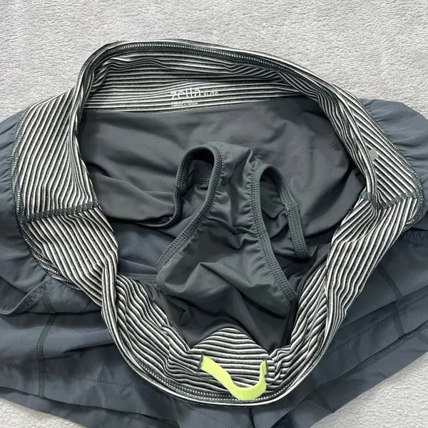Zella Womens‎ XL Lined Athletic Shorts Striped Waistband Pockets Gray Blue Gym - Image 8