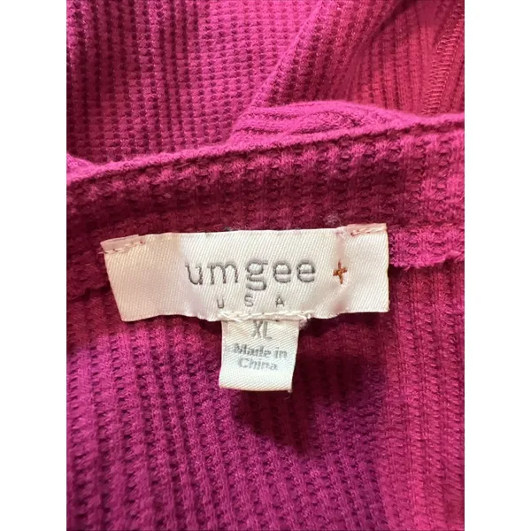 Umgee Fuchsia Pink Textured Henley Shirt Casual Boho Cotton Thermal - Image 6
