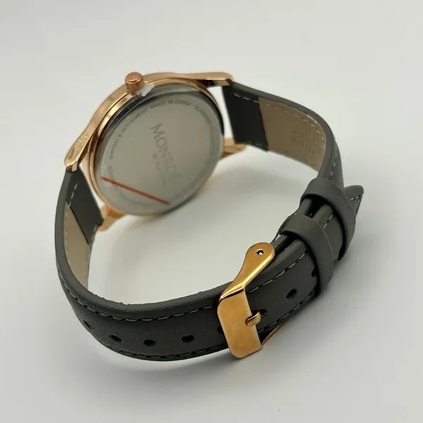 Monroe By Maestro Classique Rose Gold Tone Gray Leather Band Watch New Battery - Image 5