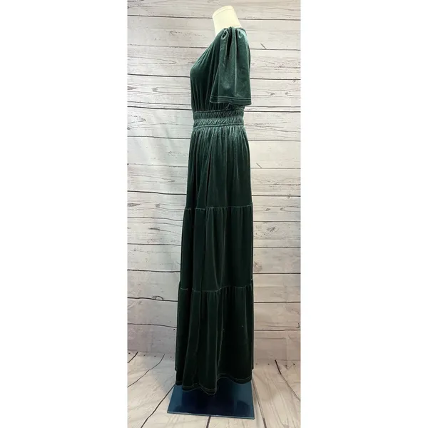 Baltic Born Artemis Velvet Maxi Dress Women’s S Green Tiered V-Neck Formal Dres - Image 2