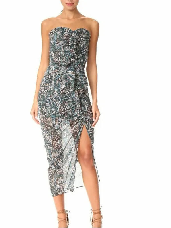 Veronica Beard Peyton Strapless Ruched 100% Silk Midi Dress Size 4 - Image 2
