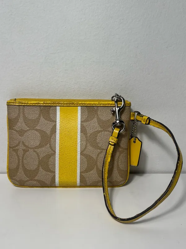 Coach Signature Corner Zip Varsity Stripe Yellow Canvas Wallet Wristlet - Image 8