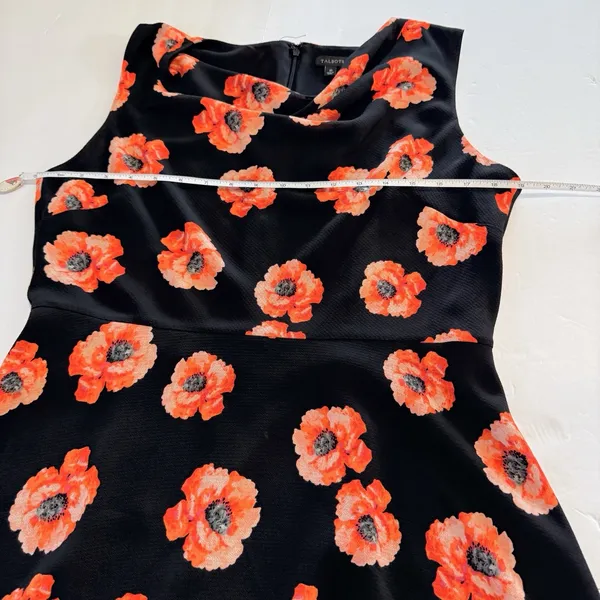 Talbots Coral Poppy Floral Cowl Neck Sleeveless Flare Midi Dress Size 10 - Image 8